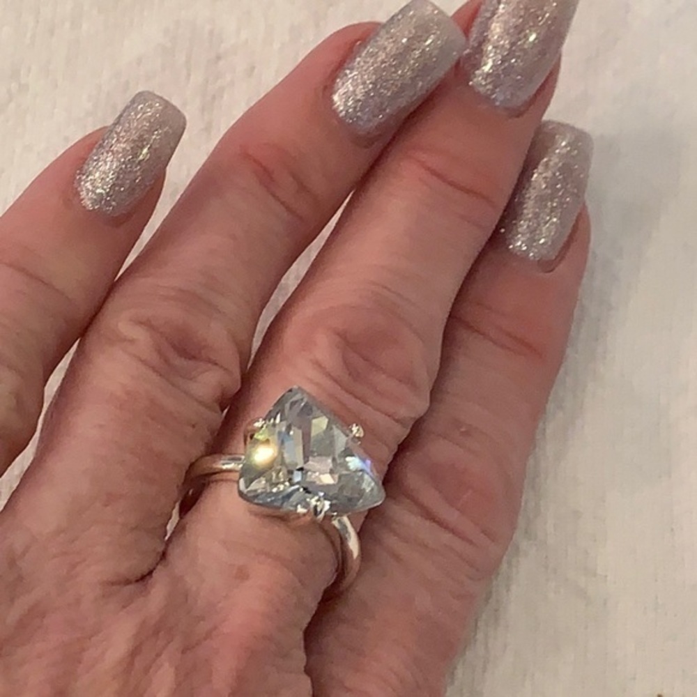 Bold large triangle cut rhinestone crystal faux Diamond statement ring